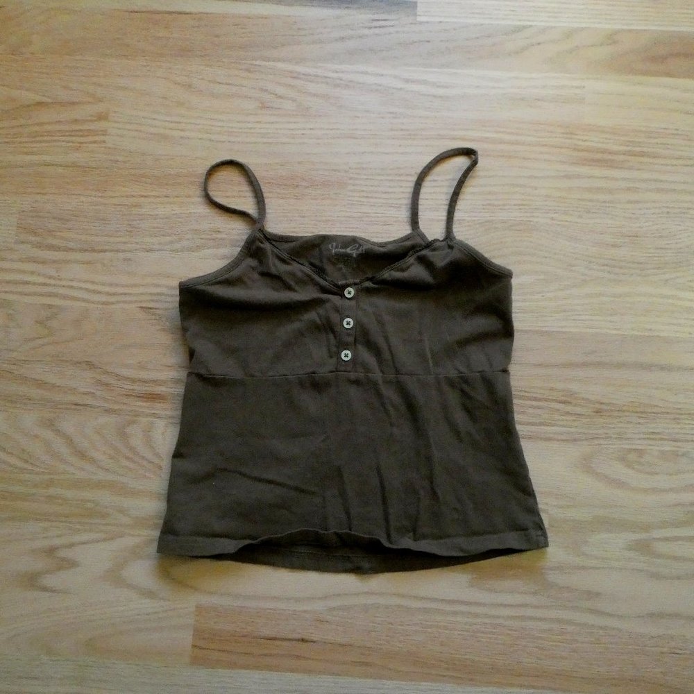 Brandy Melville Brown Half-Button Tank Top